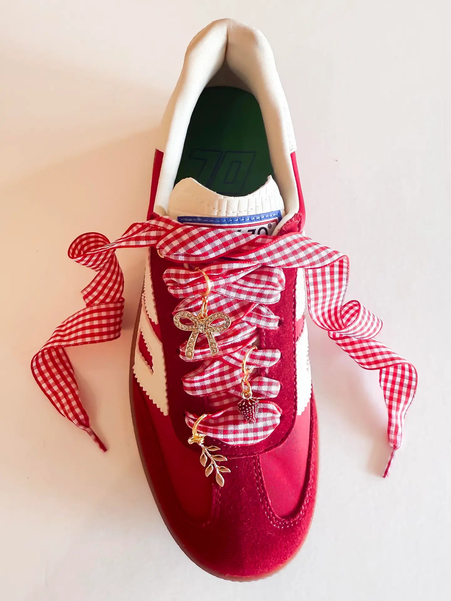 Red Gingham & Cherries Shoe Charm & Laces Set