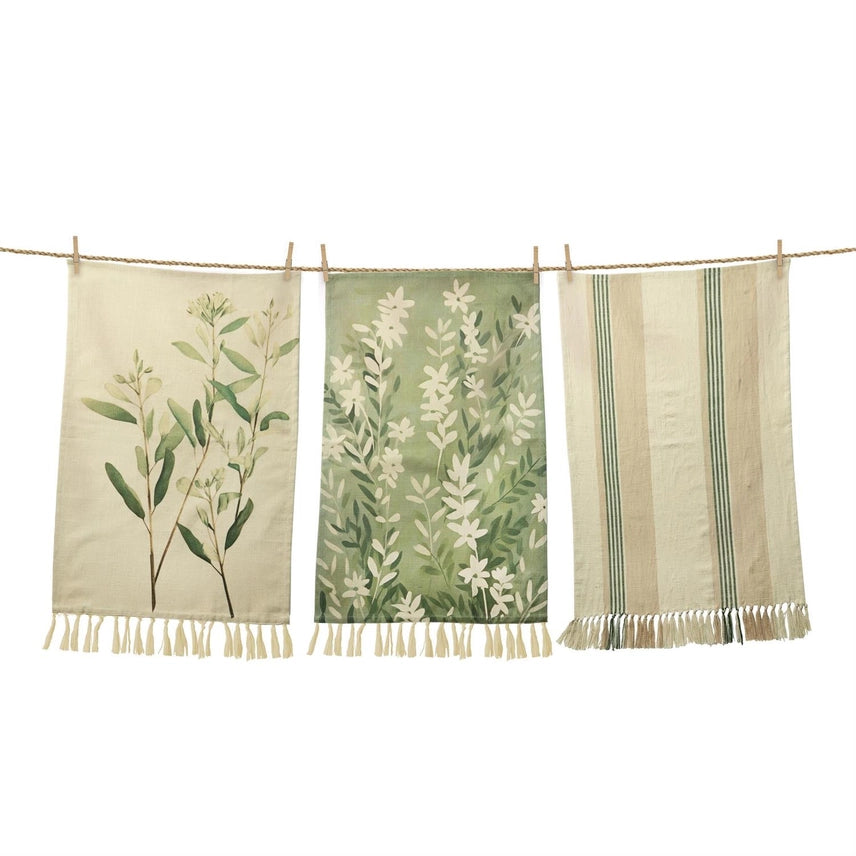 Neutral Green Leaf Tea Towels Set