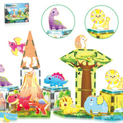 52 Pieces Dinosaur & Safari Magnetic Building Tiles Set