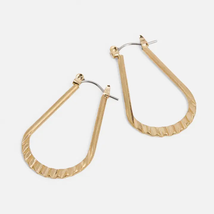Gold Crinkle Teardrop Hoops