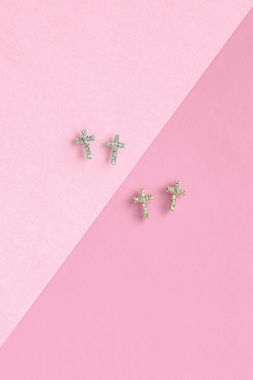 Silver and Gold Cross Stud Earrings