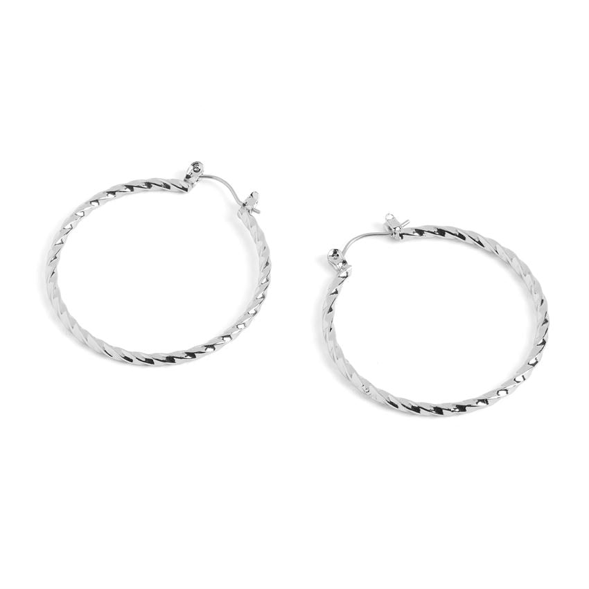 Twisted Silver Hoop Earrings