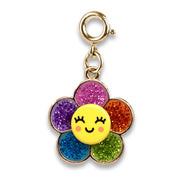 Gold Glitter Happy Flower Charm