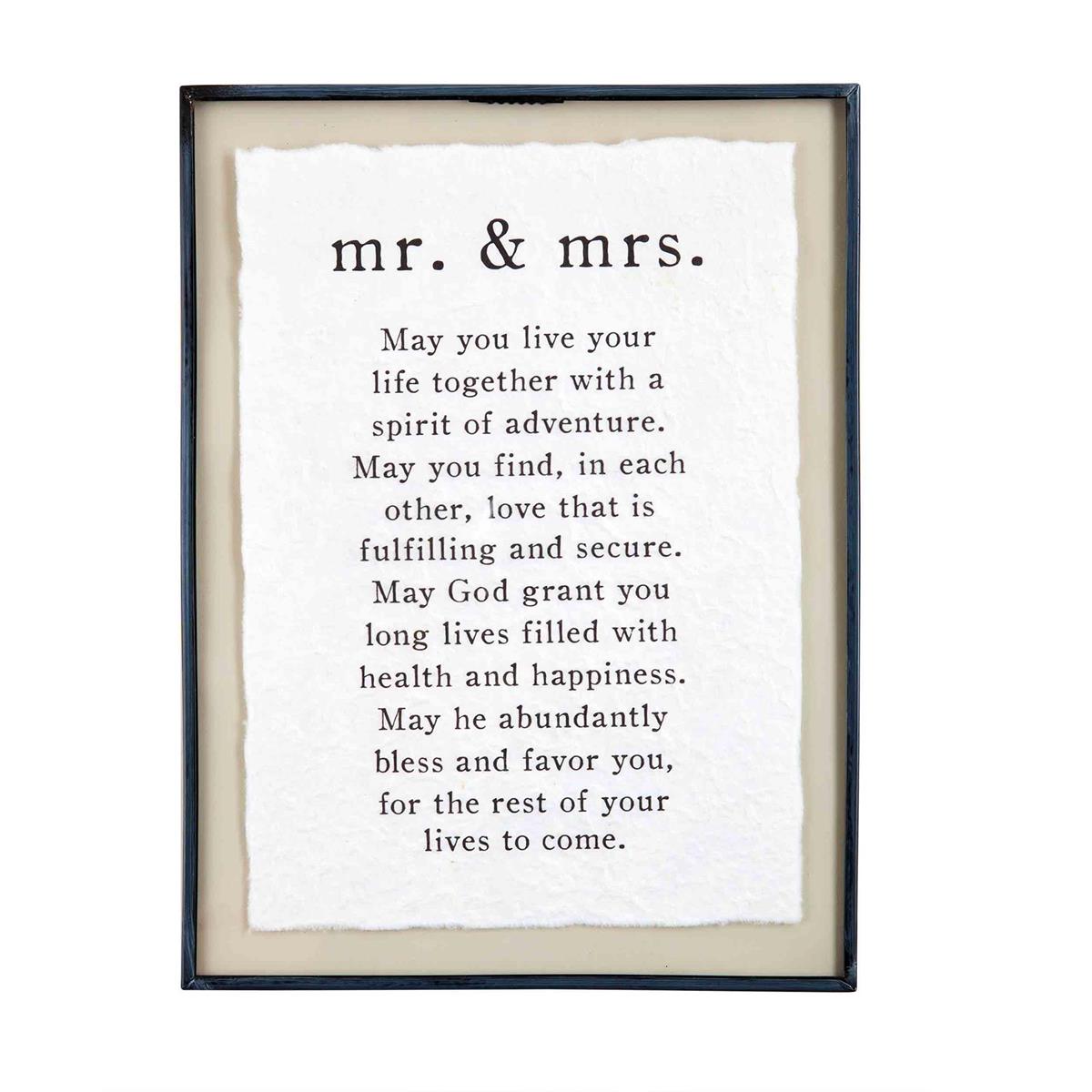 Mr & Mrs Sentiment Glass Plaque