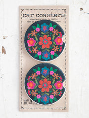 Folk Flowers Car Coaster Set