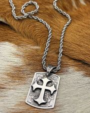 Floral Cross Dog Tag Necklace