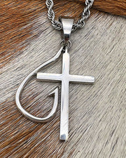Fish Hook Cross Necklace