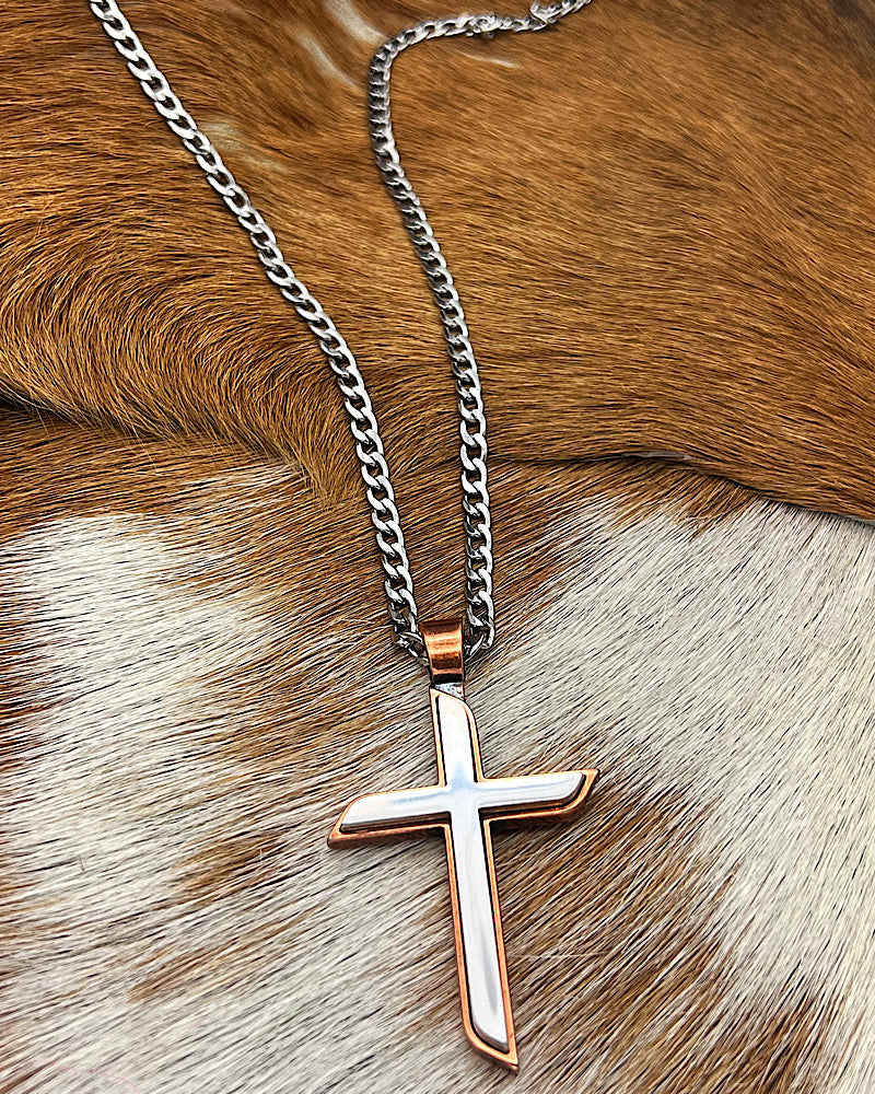 14K Yellow Gold Two-tone Hollow Cross Pendant - (A84-221) - Roy Rose Jewelry
