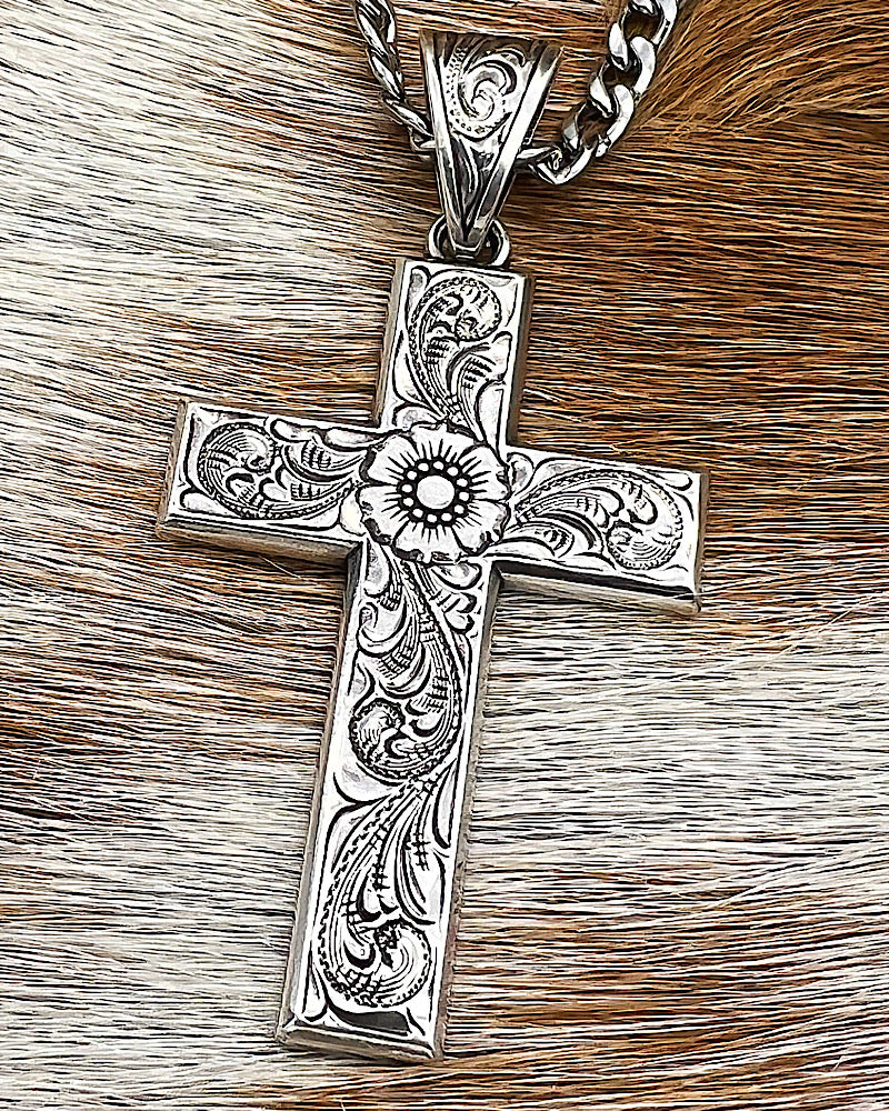 Silver Scroll Cross Necklace