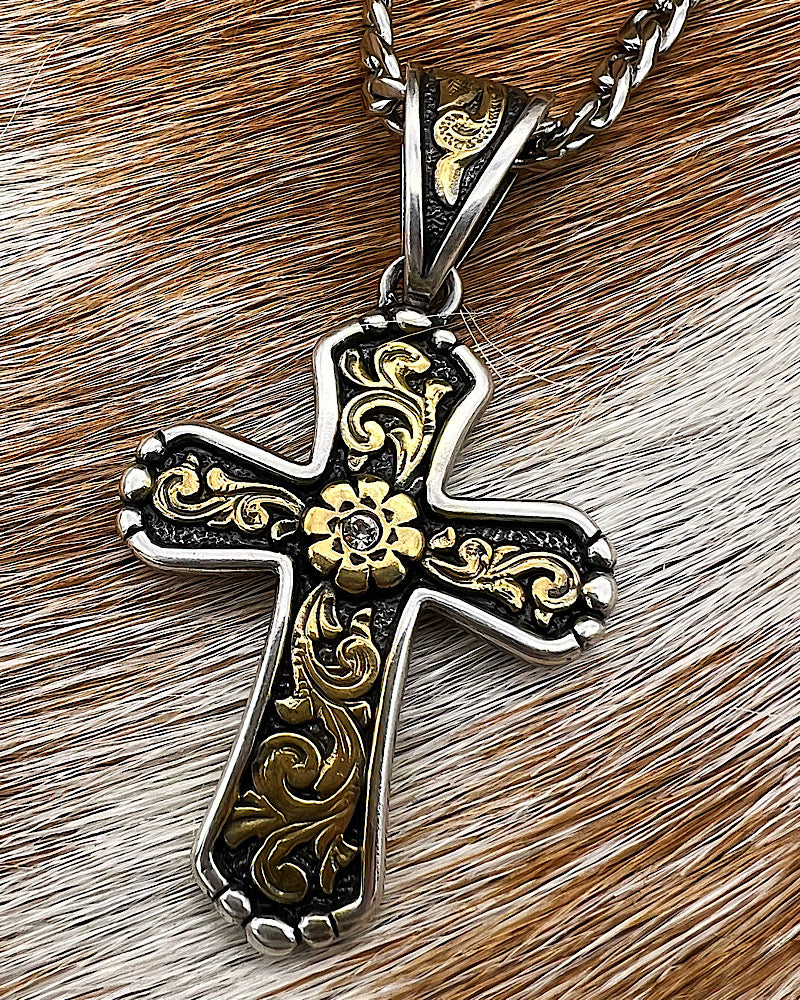 Gold Floral Cross Necklace