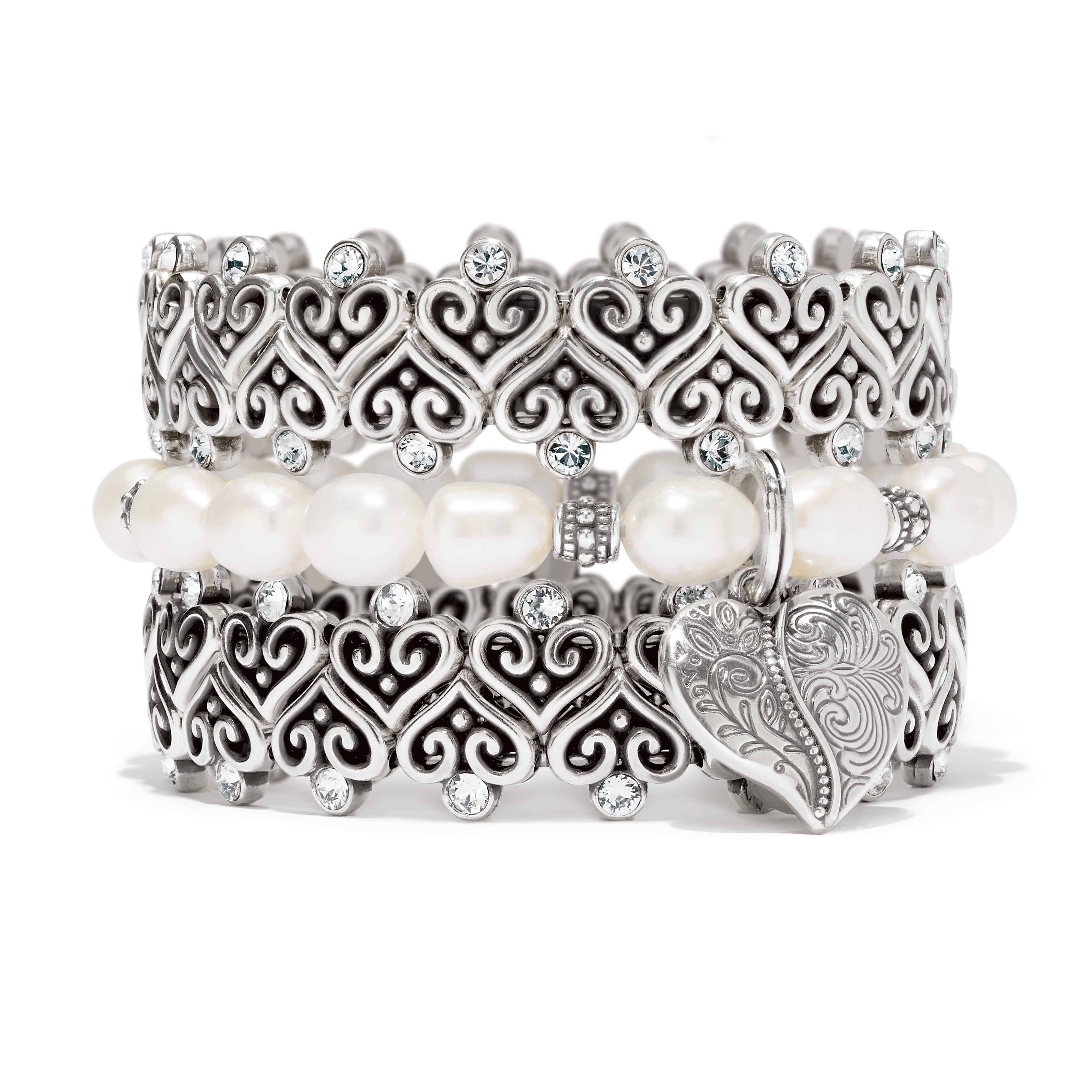 Ornate Heart Pearl Stretch Bracelet